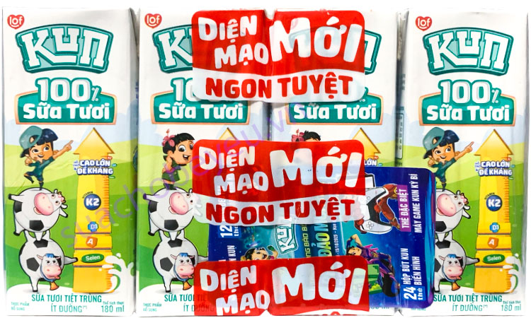 Sữa Kun Tươi Vui Ít Đường hộp 180ml