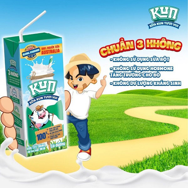Sữa Kun Tươi Vui Ít Đường hộp 180ml