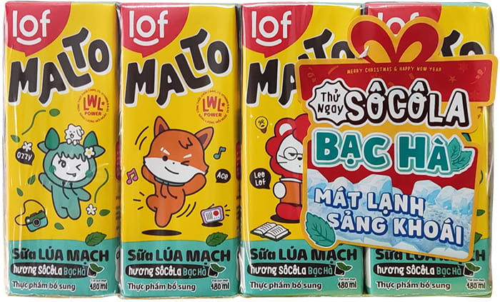 Sữa lúa mạch Lof Malto hương Socola bạc hà hộp 180ml