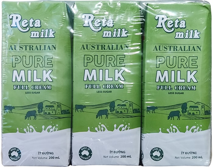 Sữa tươi Reta Milk Úc Ít đường hộp 200ml