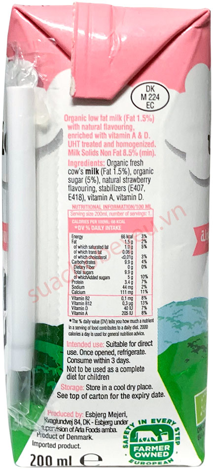 Sữa tươi Arla Organic vị Dâu hộp 200ml
