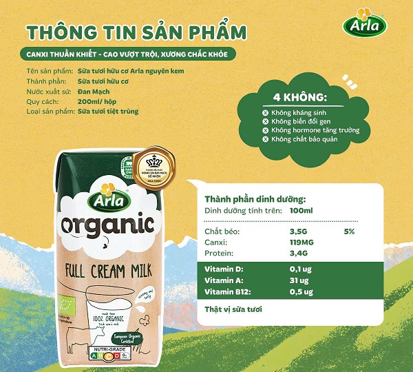 Sữa tươi Arla Organic vị Dâu hộp 200ml