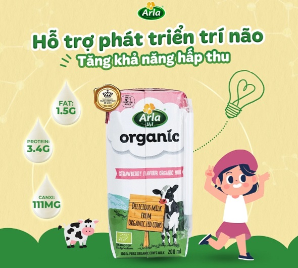 Sữa tươi Arla Organic vị Dâu hộp 200ml