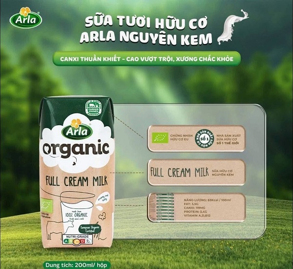 Sữa tươi nguyên kem Arla Organic hộp 200ml