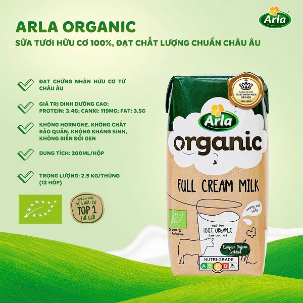 Sữa tươi nguyên kem Arla Organic hộp 200ml