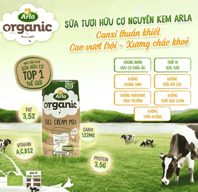 Sữa tươi nguyên kem Arla Organic hộp 200ml