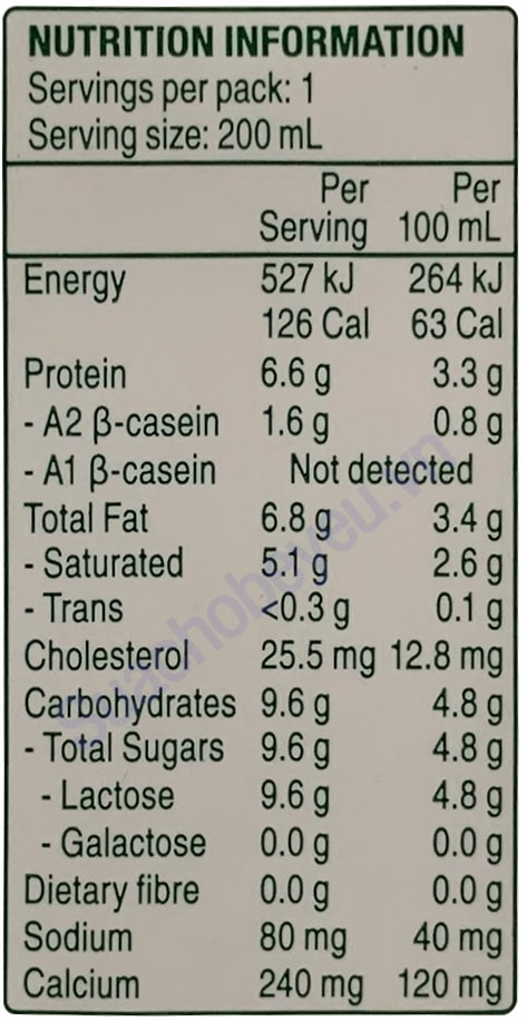 Sữa tươi Australia's Own A2 nguyên kem hộp 200ml