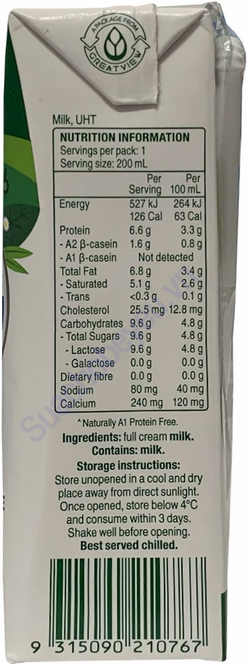 Sữa tươi Australia's Own A2 nguyên kem hộp 200ml