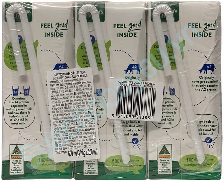 Sữa tươi Australia's Own A2 nguyên kem hộp 200ml
