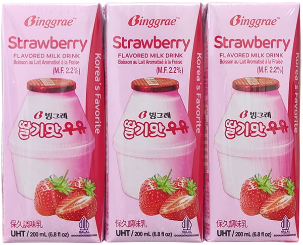 Sữa tiệt trùng Binggrae hàn quốc hương vị dâu hộp 200ml