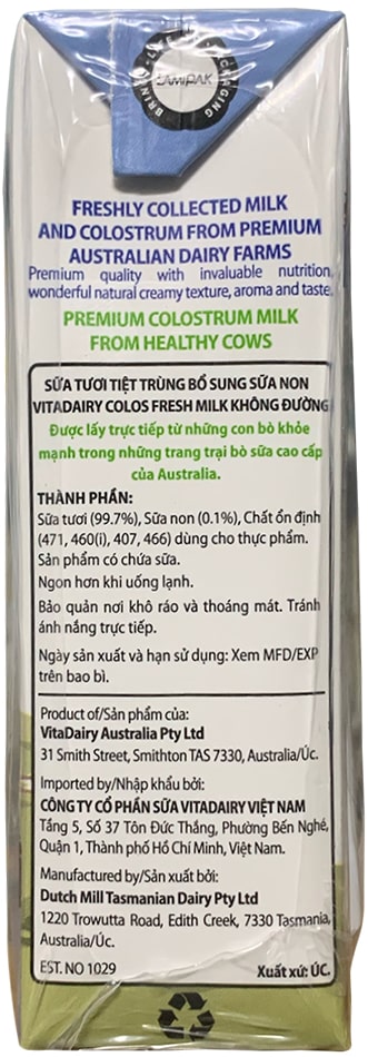 Sữa tươi úc moozi có đường hộp 180ml