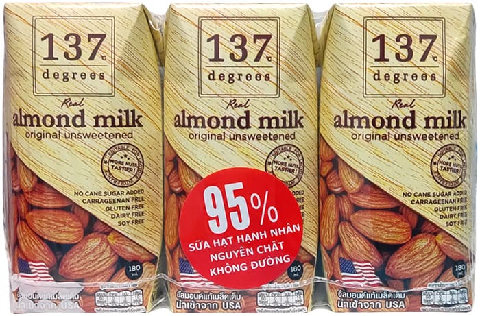 Sữa hạt Hạnh Nhân Không Đường 137 Degrees hộp 180ml