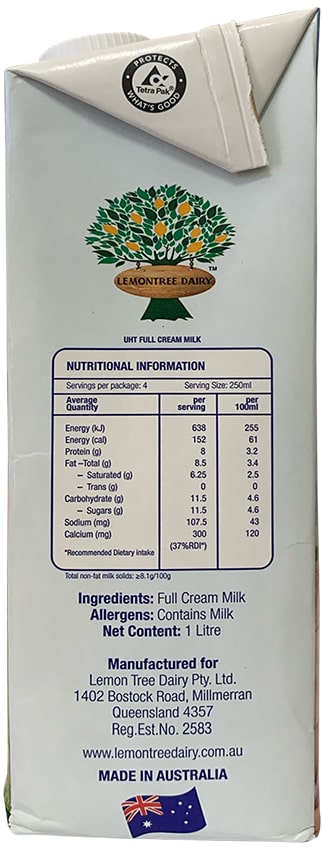 Sữa tươi nguyên kem Lemontree Dairy nhập khẩu Úc hộp 1 Lít