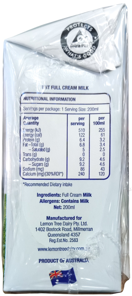 Sữa tươi nguyên kem Lemontree Dairy nhập khẩu Úc hộp 200ml