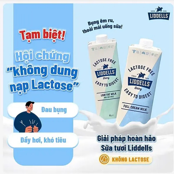 Sữa tươi Liddells Lactose Free Ít Béo Úc hộp 1 Lít