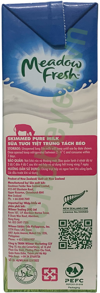 Sữa tươi Meadow Fresh Không béo hộp 1 Lít