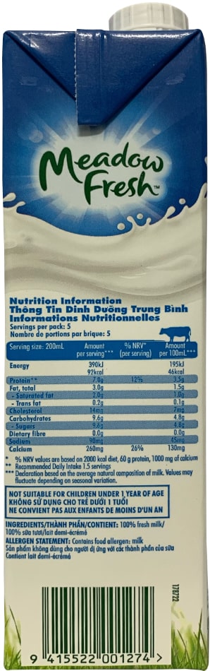 Sữa tươi Meadow Fresh New Zealand Ít béo 1 Lít