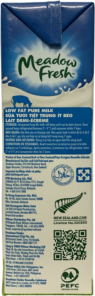 Sữa tươi Meadow Fresh New Zealand Ít béo 1 Lít
