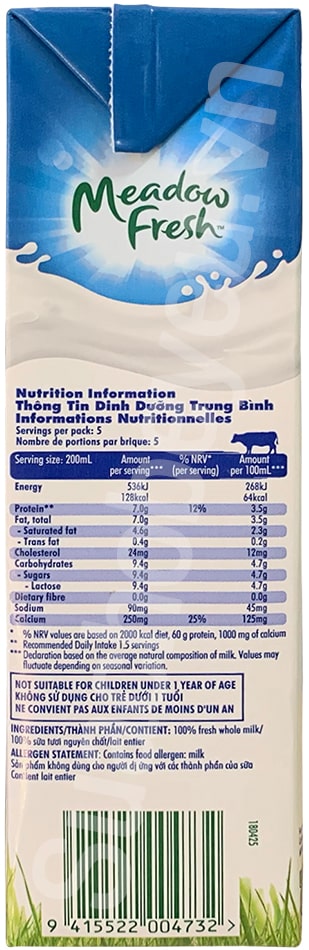 Sữa tươi nguyên kem Meadow Fresh hộp 1 Lít (Không nắp)