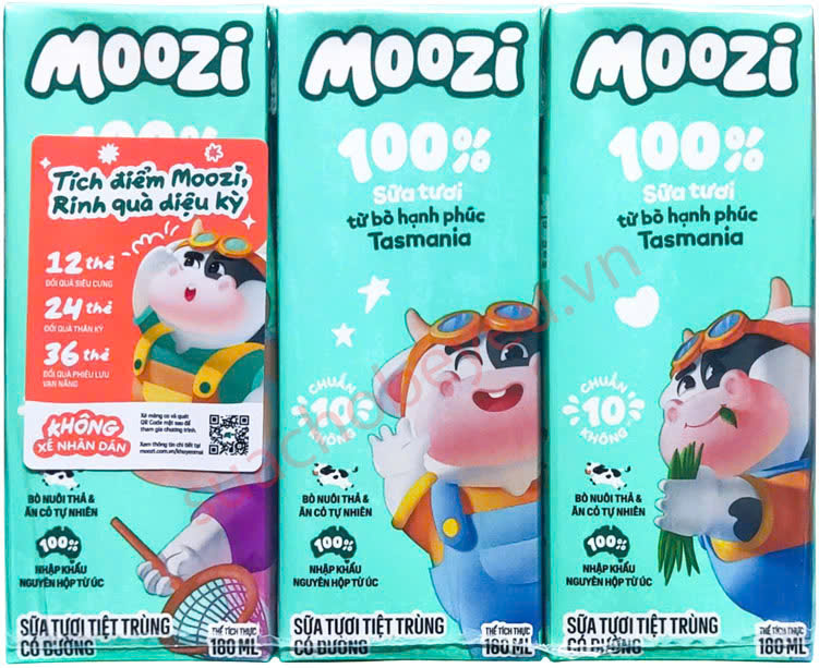 Thùng sữa tươi Moozi Úc có đường hộp 180ml