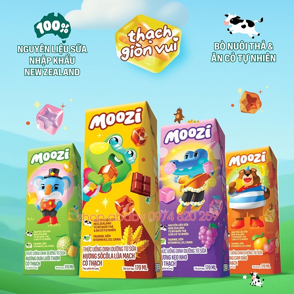 Thùng sữa tươi thạch Moozi hương kẹo nho hộp 170ml