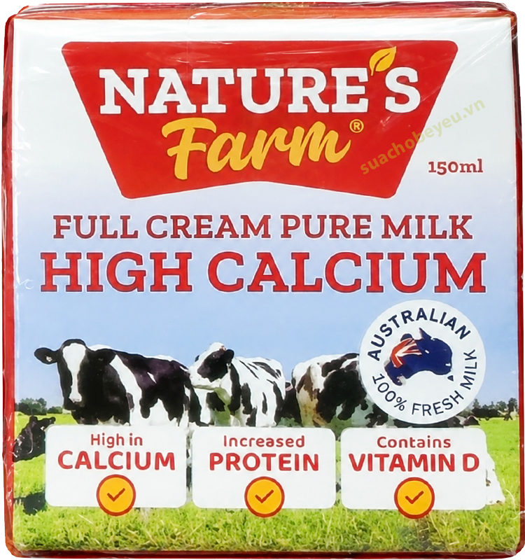 Thùng sữa tươi bổ sung canxi Nature's Farm Úc hộp 150ml