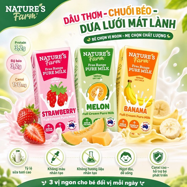 Thùng Sữa tươi Úc nguyên kem vị dâu Nature's Farm hộp 180ml