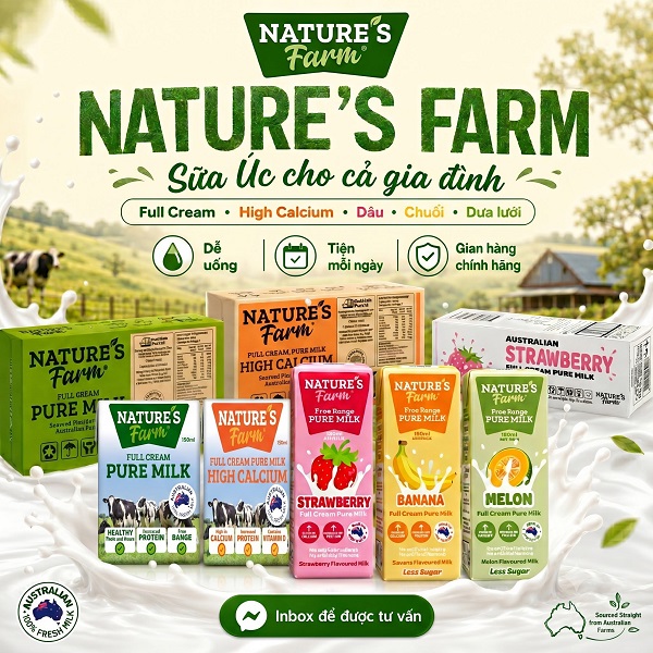 Thùng Sữa tươi Úc nguyên kem vị dâu Nature's Farm hộp 180ml