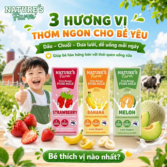 Thùng Sữa tươi Úc nguyên kem vị dâu Nature's Farm hộp 180ml