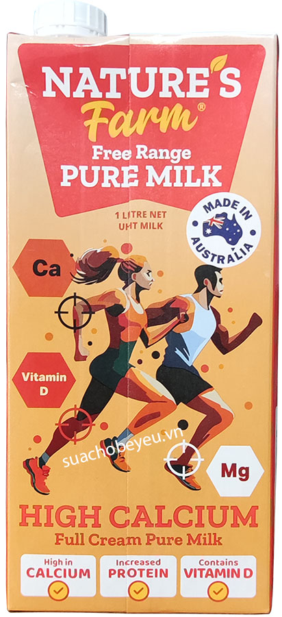 Thùng sữa tươi High Calcium Nature's Farm Úc hộp 1 Lít
