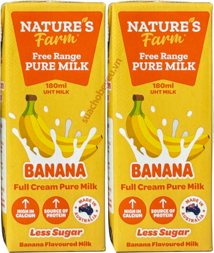 Thùng Sữa tươi Úc nguyên kem vị chuối Nature's Farm hộp 180ml