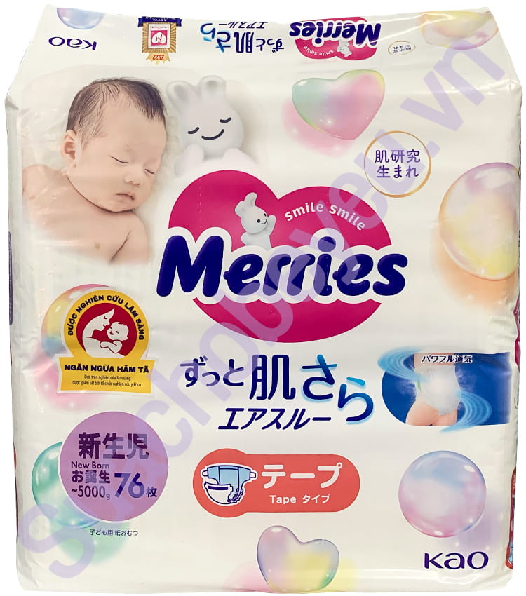 Tã dán sơ sinh Merries Newborn Nhập khẩu, 76 miếng