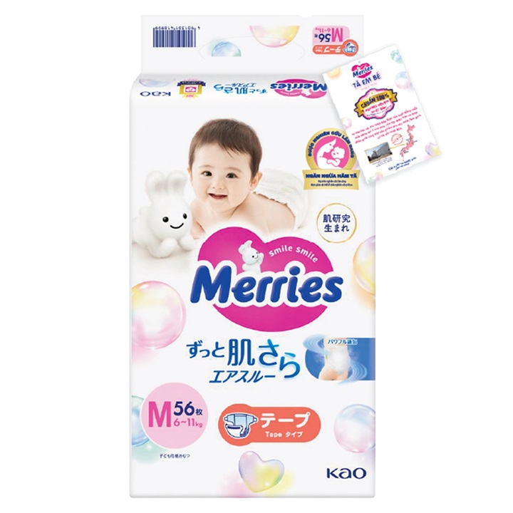 Tã Dán Merries Nhật size M 56 miếng cho trẻ 6-11kg