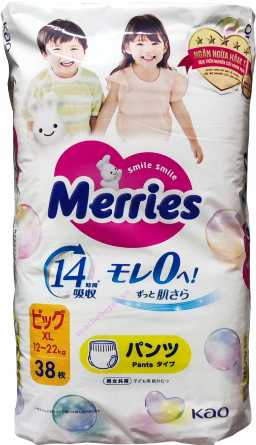 tã quần Merries Size XL 38 miếng, cho trẻ 12 đến 22 kg