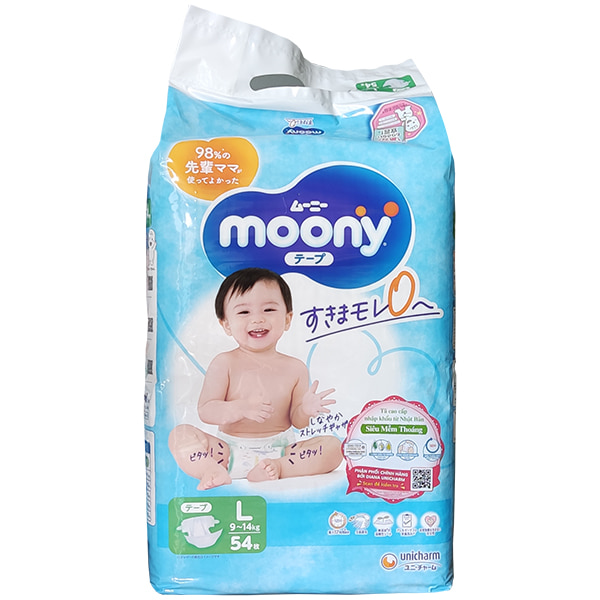 Tã Dán Moony size L 54 miếng cho bé 9 - 14kg