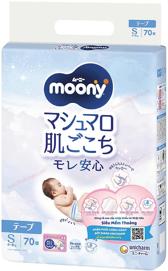 Tã Dán Moony size S 70, cho bé 4-8kg
