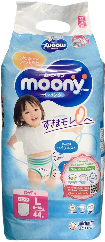 Tã Quần Moony Bé Gái size L 44 miếng cho bé 9-14kg