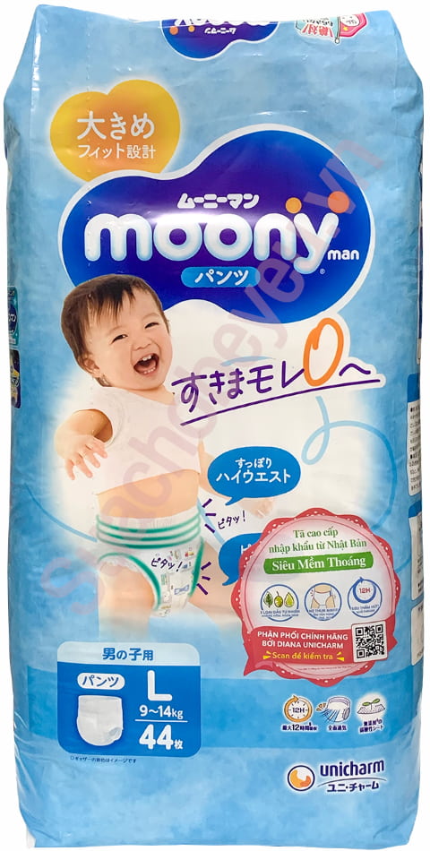 Tã Quần Moony Bé Trai size L 44 miếng cho bé 9-14kg