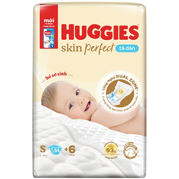 Tã dán sơ sinh Huggies size S 54 +6 miếng cho trẻ 4-8 kg
