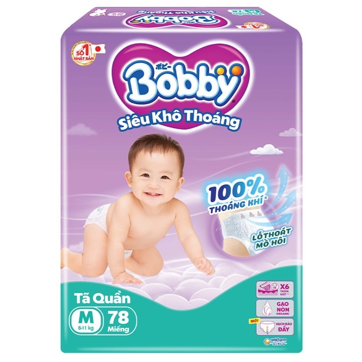 Tã quần Bobby size M 78 miếng cho trẻ 6-11kg
