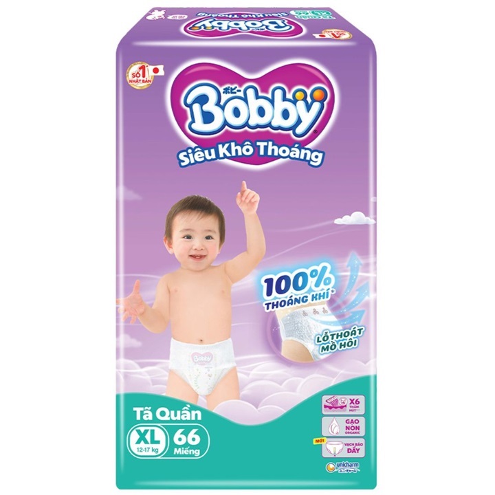 Tã quần Bobby size XL 66 miếng cho trẻ 12-17kg