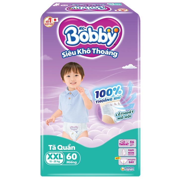 Tả Bỉm quần Bobby size XXL 60 miếng, trẻ từ 15-25 kg