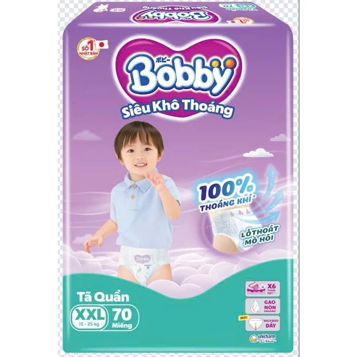 Tả Bỉm quần Bobby size XXL 70 miếng, trẻ từ 15-25 kg